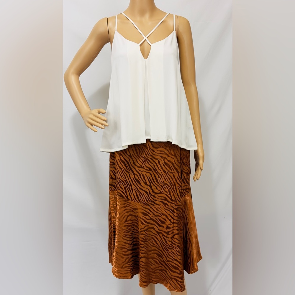 Maeve by Anthropologie Satiny Bronze Zebra Print Faux Wrap Skirt Size 2